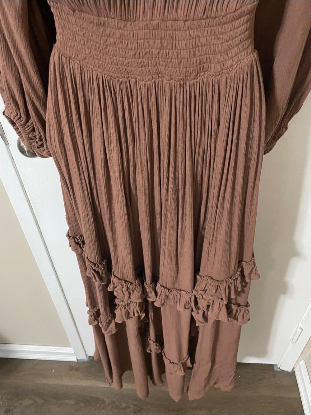Free People Boho Ruffle Maxi Dress in Brown Size Small - Picture 8 of 11